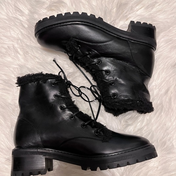 NWT SCHUTZ Faux Shearling Lace up Combat Military Boots Size 7.5 - Picture 6 of 6
